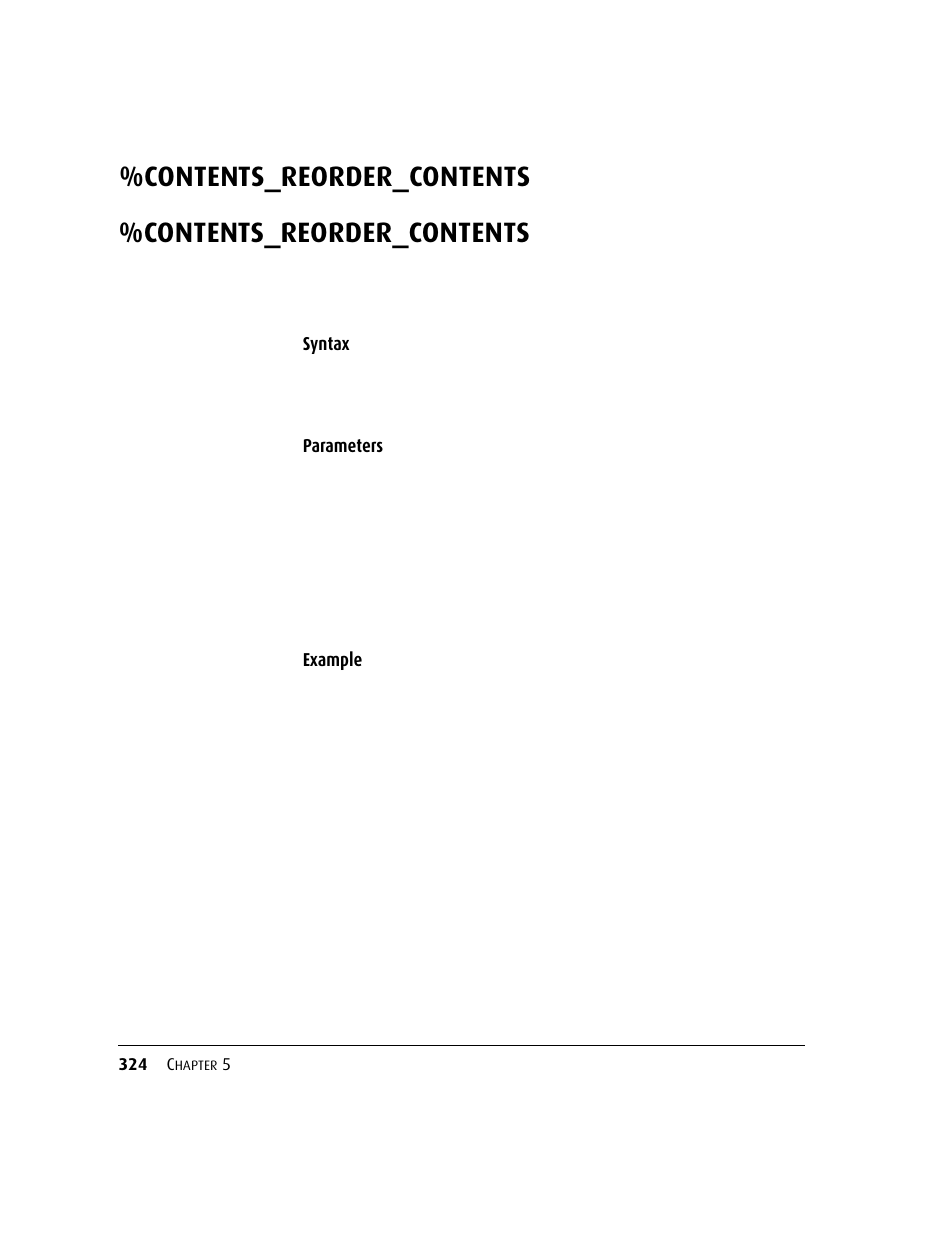 Contents_reorder_contents, Syntax, Parameters example | Kofax DM API User Manual | Page 344 / 528