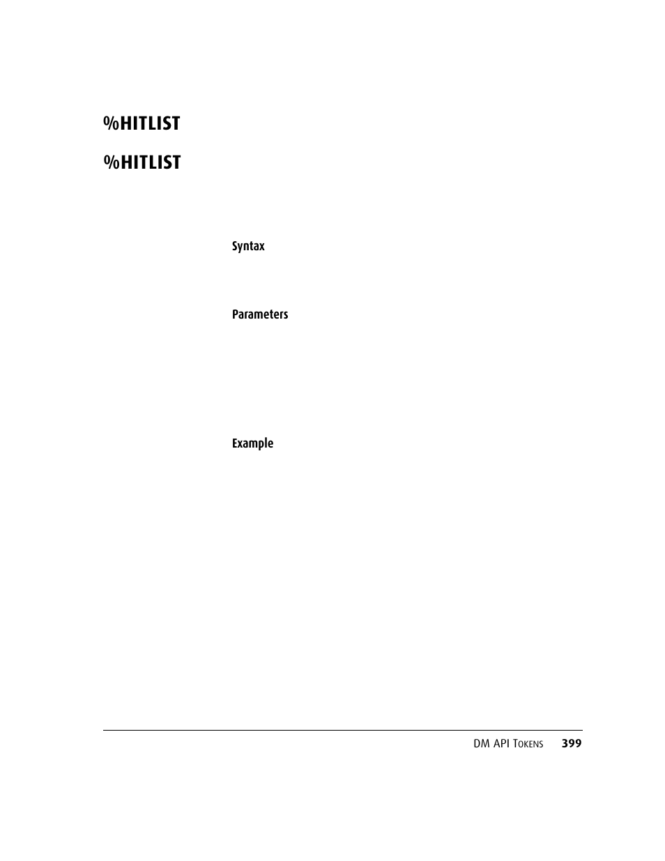 Hitlist, Syntax, Parameters example | Kofax DM API User Manual | Page 419 / 528