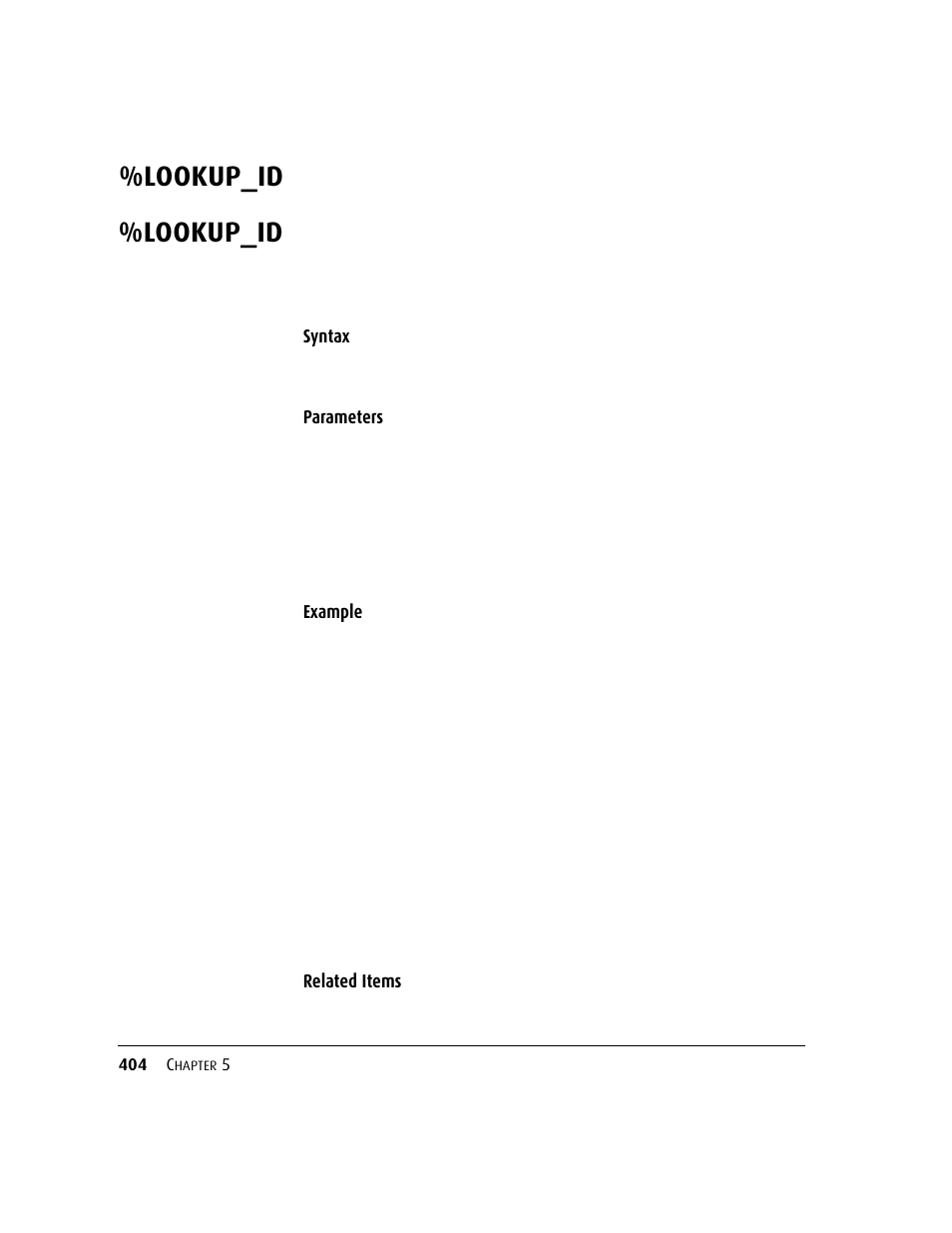 Lookup_id, Lookup_id 404, Syntax | Parameters example, Related items | Kofax DM API User Manual | Page 424 / 528