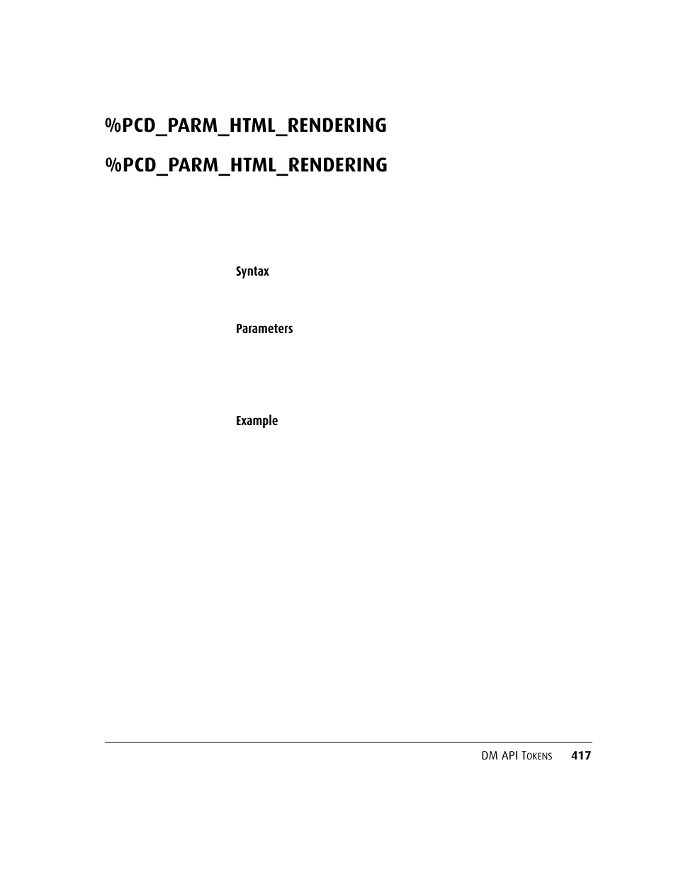Pcd_parm_html_rendering, Pcd_parm_html_rendering 417, Syntax | Parameters example | Kofax DM API User Manual | Page 437 / 528