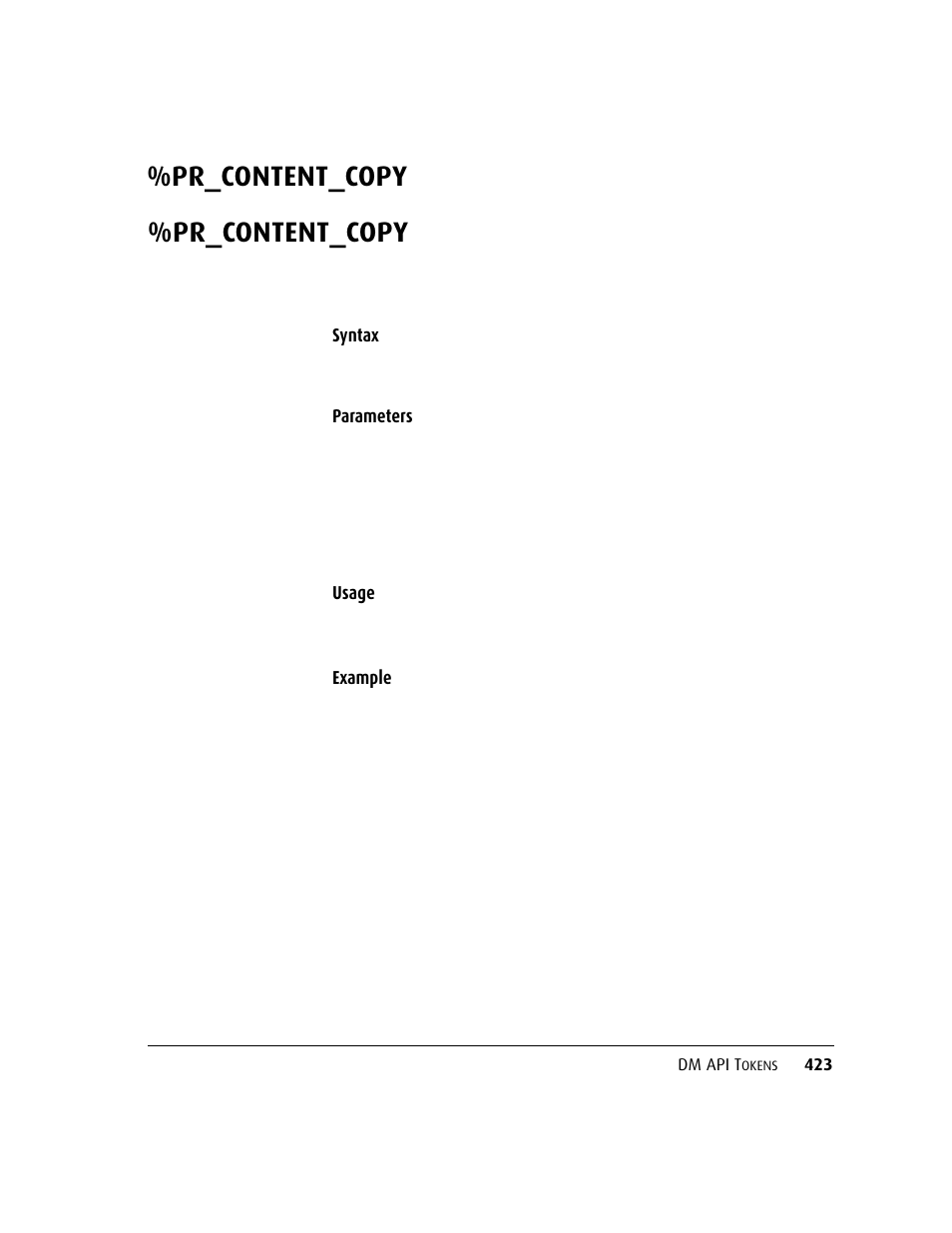 Pr_content_copy, Pr_content_copy 423, Syntax | Parameters usage, Example | Kofax DM API User Manual | Page 443 / 528