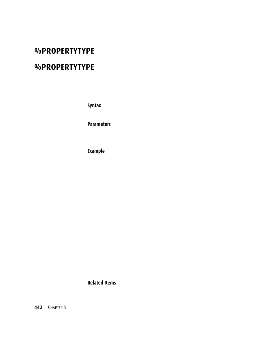 Propertytype, Syntax, Parameters example | Related items | Kofax DM API User Manual | Page 462 / 528