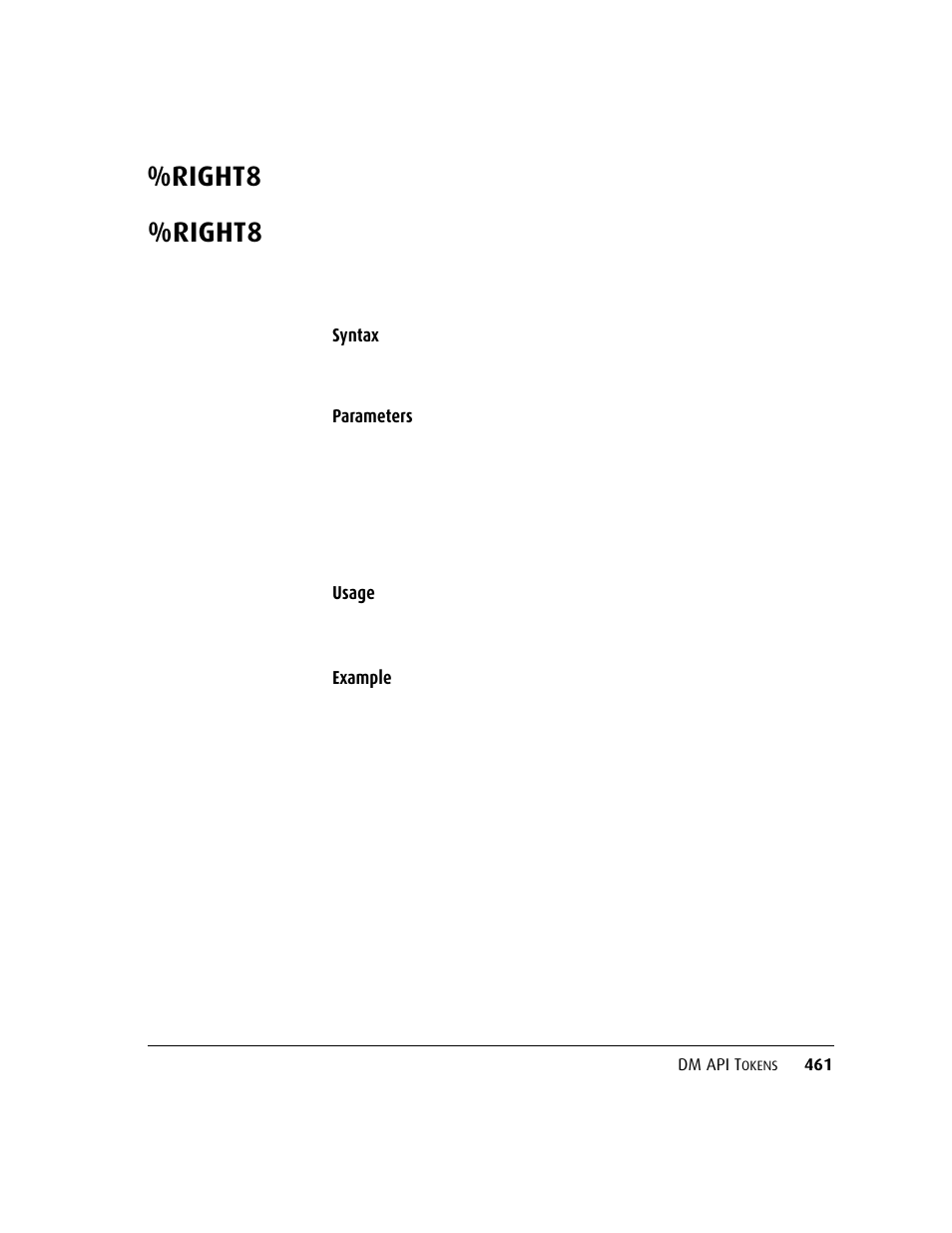 Right8, Syntax, Parameters usage | Example | Kofax DM API User Manual | Page 481 / 528