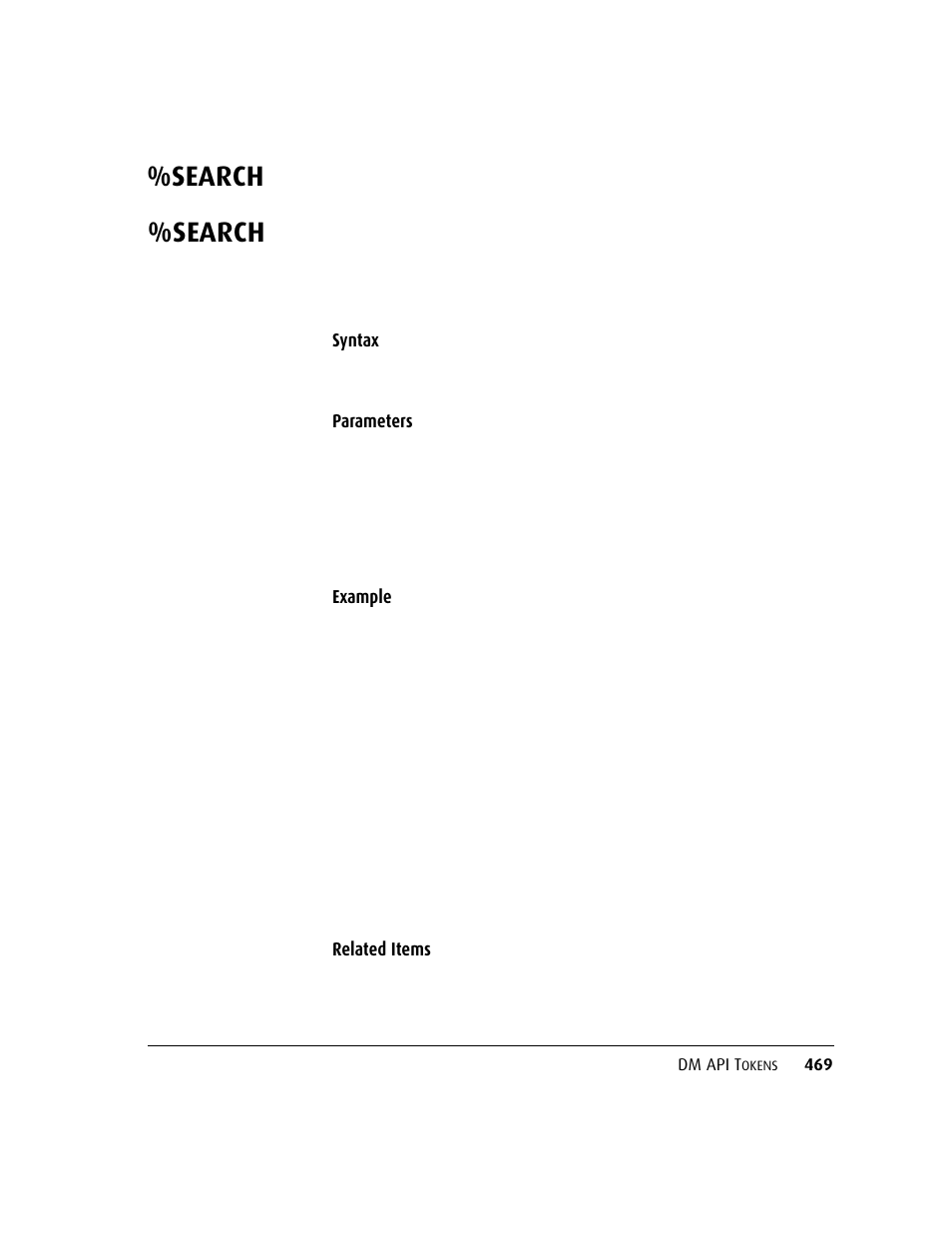 Search, Syntax, Parameters example | Related items | Kofax DM API User Manual | Page 489 / 528