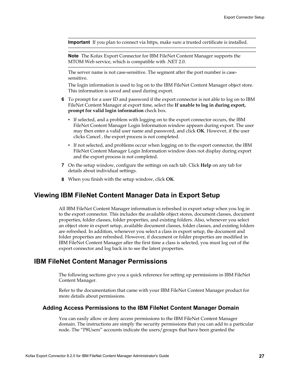 Ibm filenet content manager permissions | Kofax Export Connector 8.2.0 for IBM FileNet Content Manager User Manual | Page 27 / 30