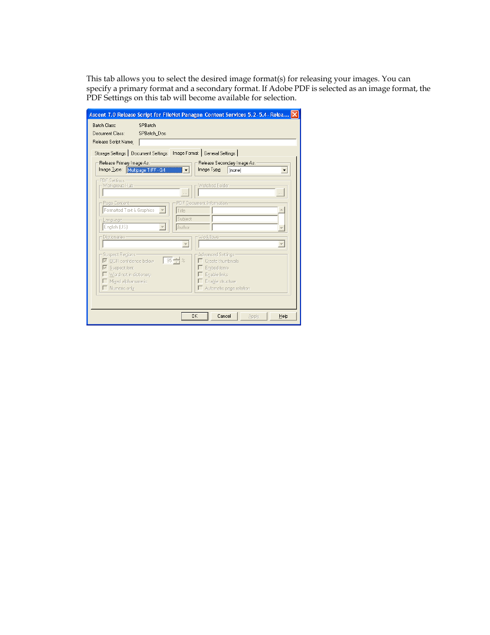 Image format tab | Kofax Ascen 7.0 Release Script for FileNet Panagon Content Services 5.2-5.4 User Manual | Page 22 / 30