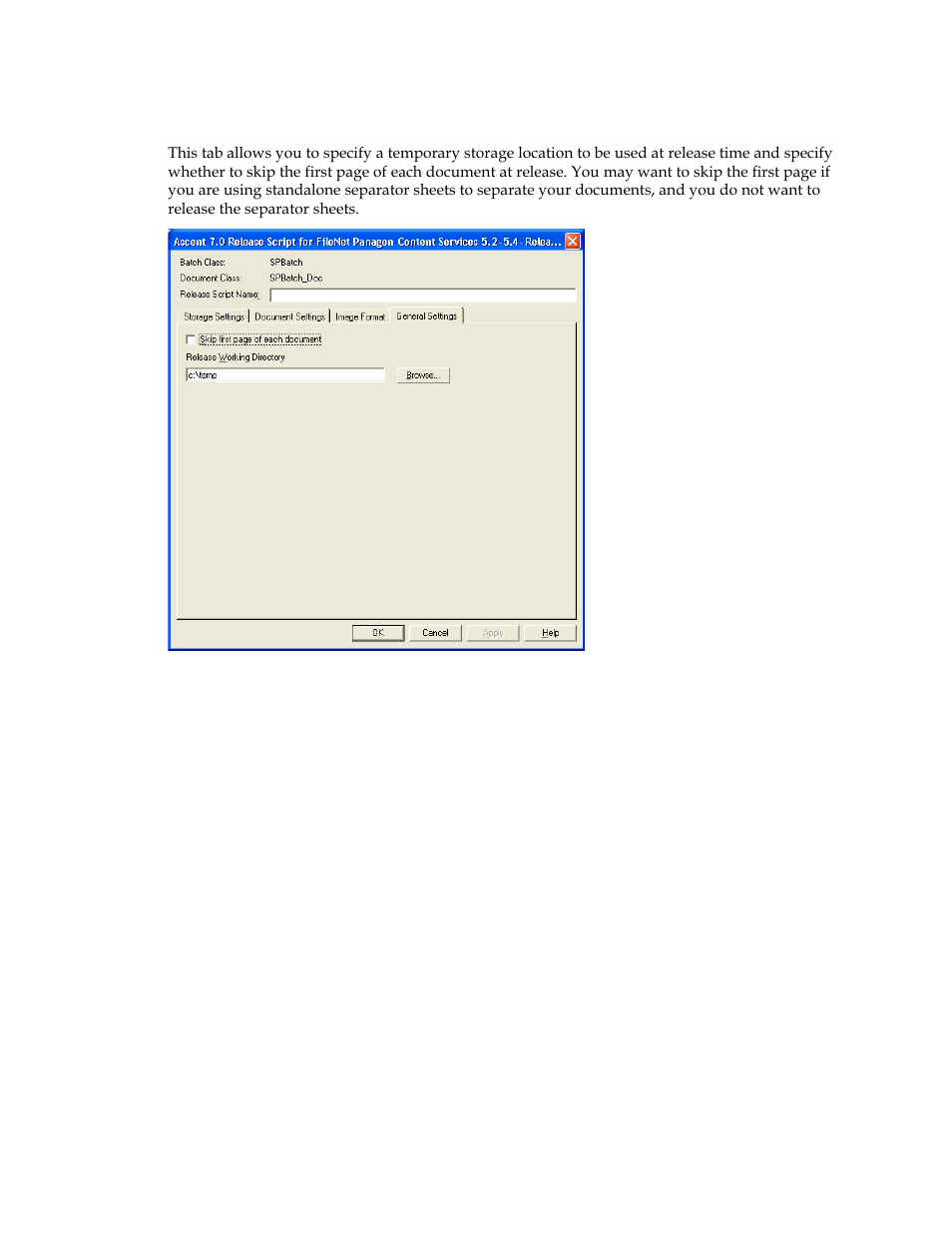 General settings tab | Kofax Ascen 7.0 Release Script for FileNet Panagon Content Services 5.2-5.4 User Manual | Page 23 / 30