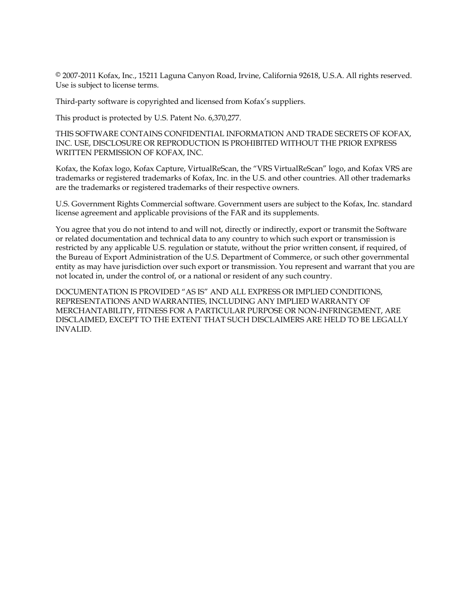 Legal notice | Kofax Export Connector 8.1.0 for FileNet Content Manager User Manual | Page 2 / 8