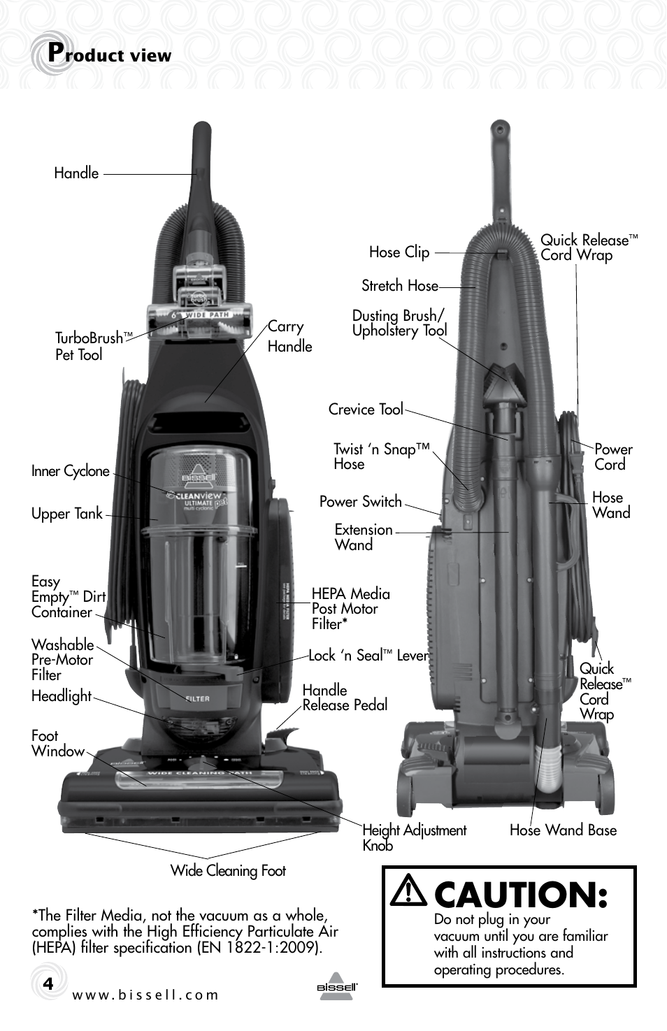 Caution | Bissell 58K5 User Manual | Page 4 / 16