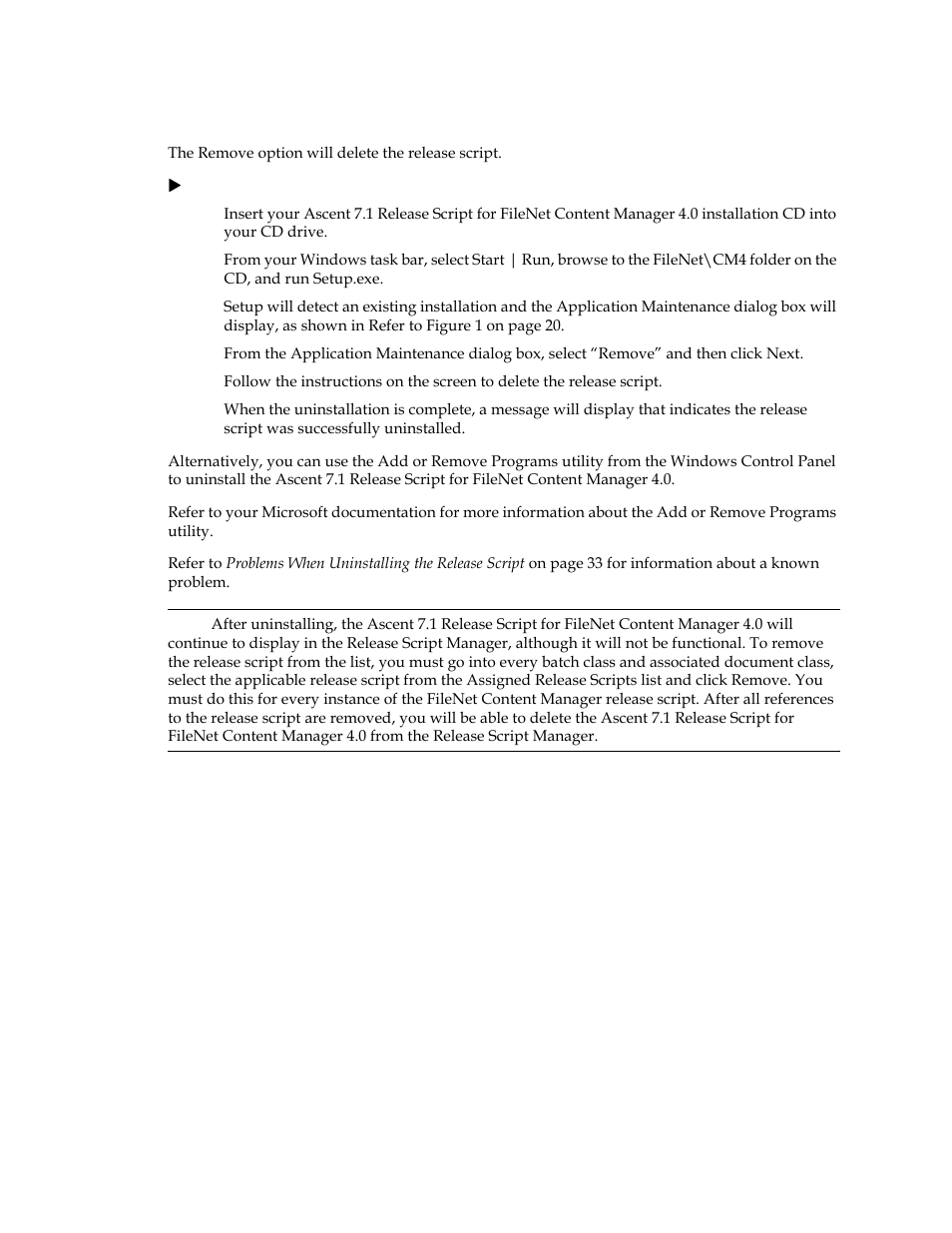Removing the release script | Kofax Ascen 7.1 Release Script for FileNet Content Manager 4.0 User Manual | Page 27 / 48