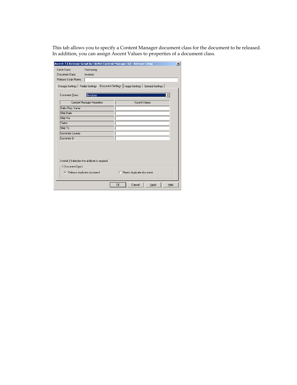 Document settings tab | Kofax Ascen 7.1 Release Script for FileNet Content Manager 4.0 User Manual | Page 33 / 48
