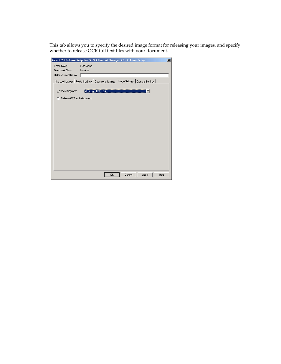 Image settings tab | Kofax Ascen 7.1 Release Script for FileNet Content Manager 4.0 User Manual | Page 34 / 48