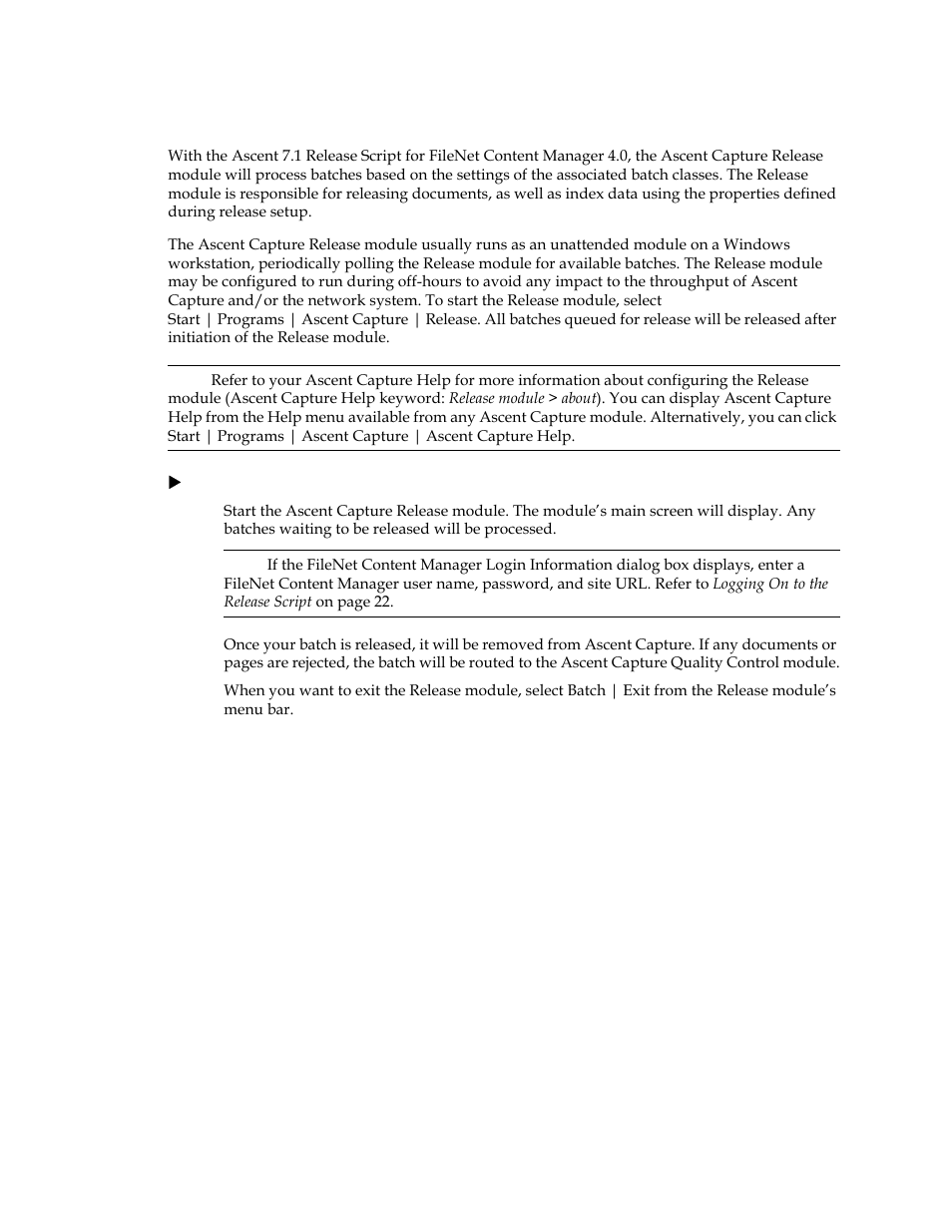Releasing batches | Kofax Ascen 7.1 Release Script for FileNet Content Manager 4.0 User Manual | Page 37 / 48