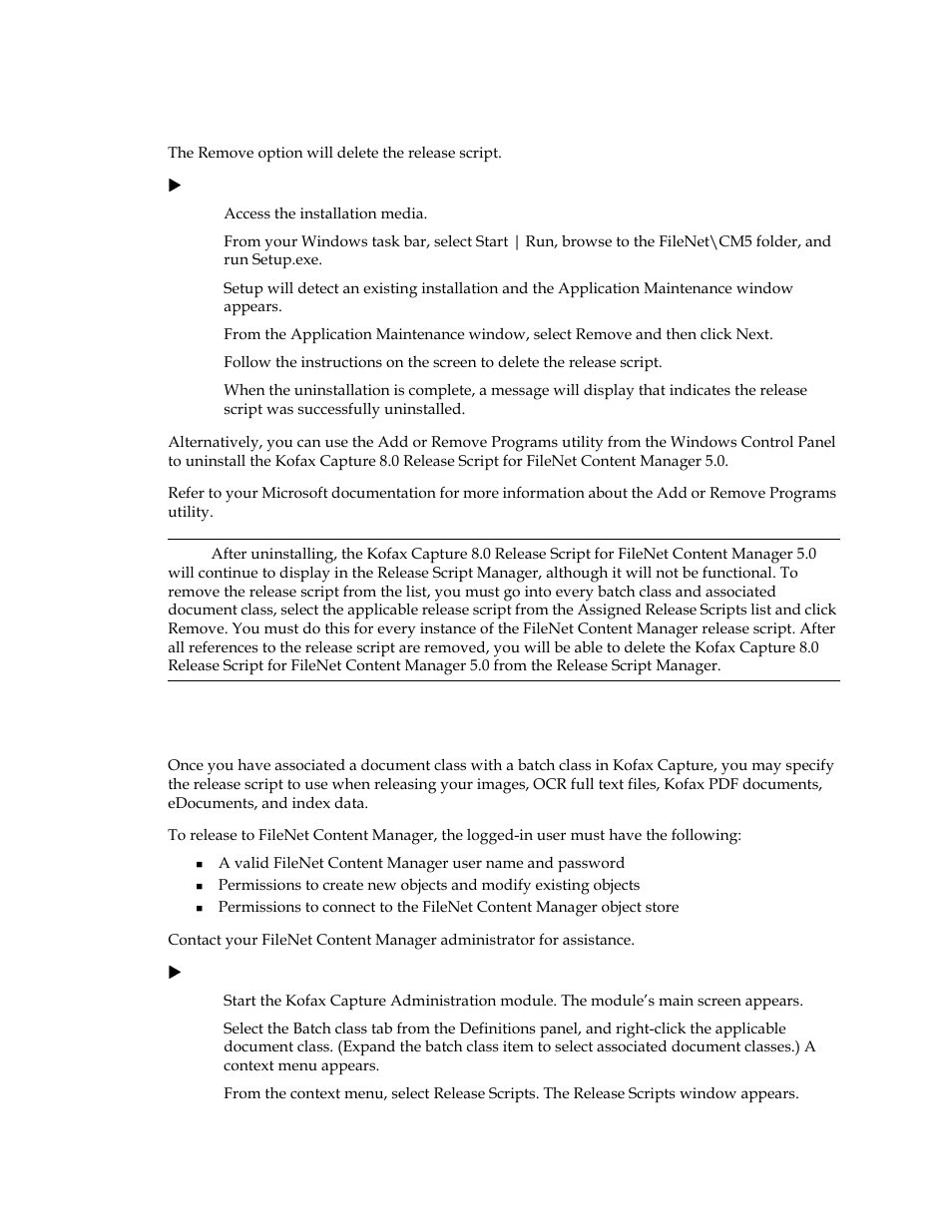 Removing the release script, Logging on to the release script | Kofax Capture 8.0 Release Script for FileNet Content Manager 5.0 User Manual | Page 22 / 30
