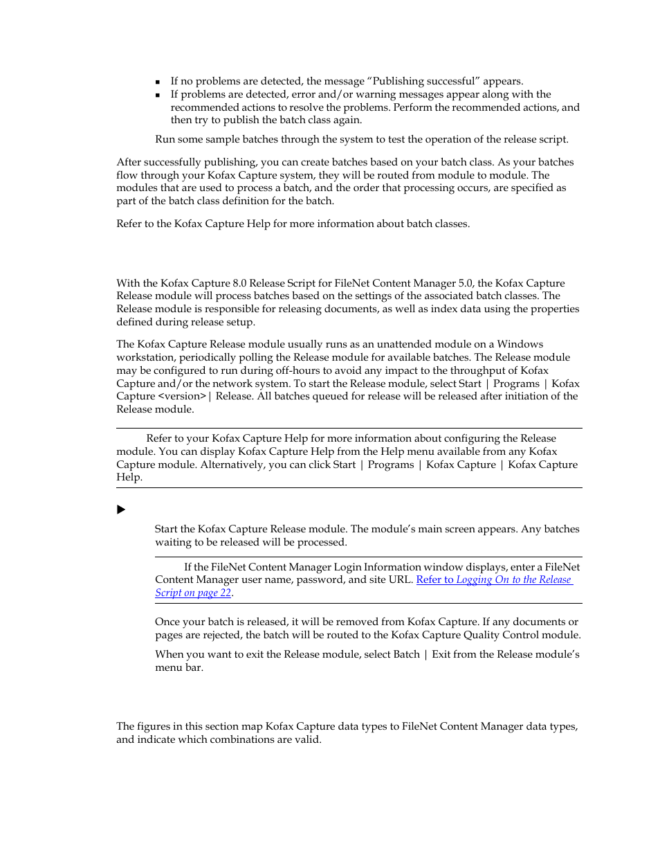 Releasing batches, Data type compatibility, Releasing batches data type compatibility | Kofax Capture 8.0 Release Script for FileNet Content Manager 5.0 User Manual | Page 25 / 30