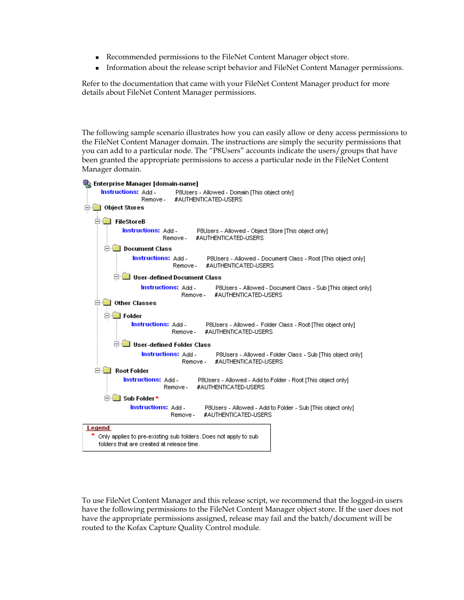 Recommended permissions | Kofax Capture 8.0 Release Script for FileNet Content Manager 5.0 User Manual | Page 28 / 30