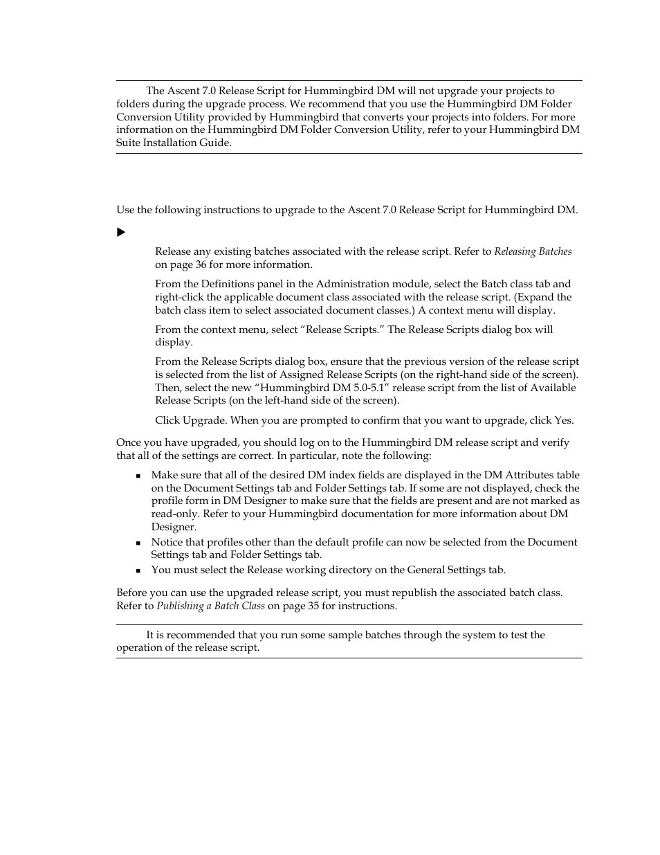 Upgrade instructions | Kofax Ascen 7.0 Release Script for Hummingbird DM 5.0-5.1 User Manual | Page 24 / 46