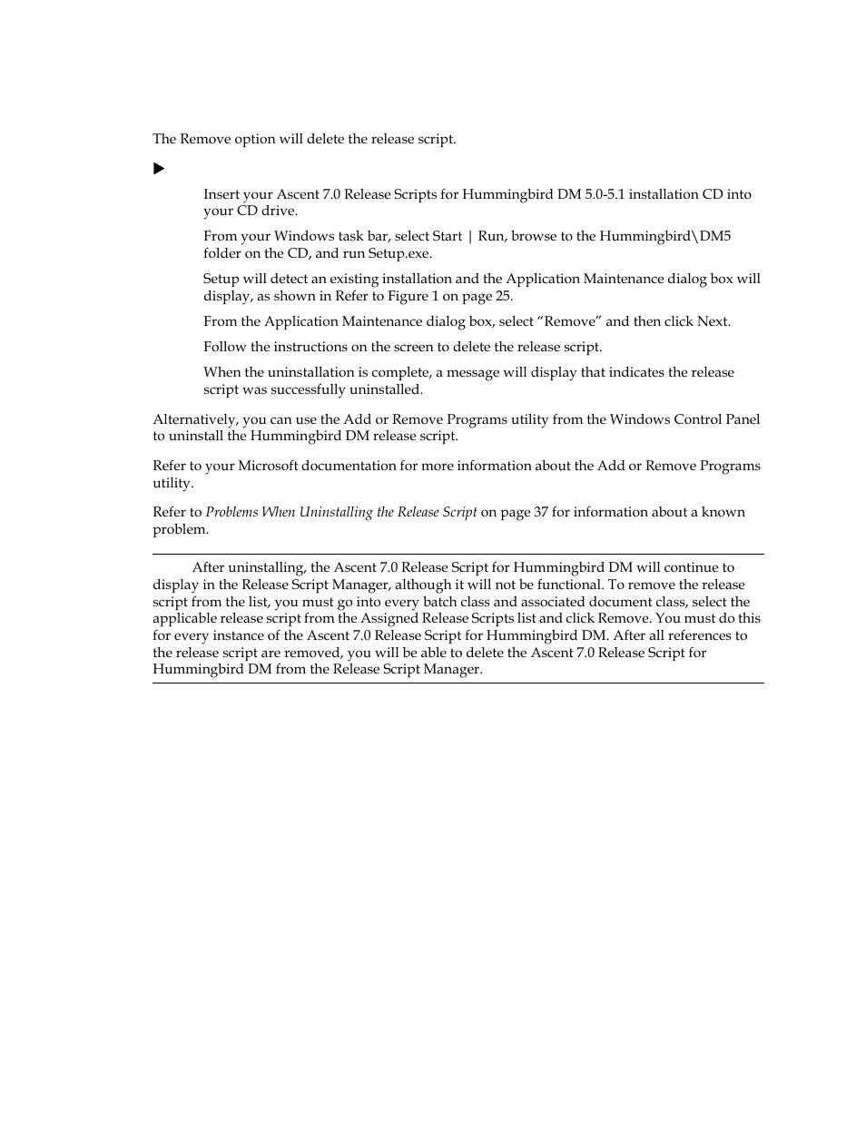 Removing the release script | Kofax Ascen 7.0 Release Script for Hummingbird DM 5.0-5.1 User Manual | Page 26 / 46