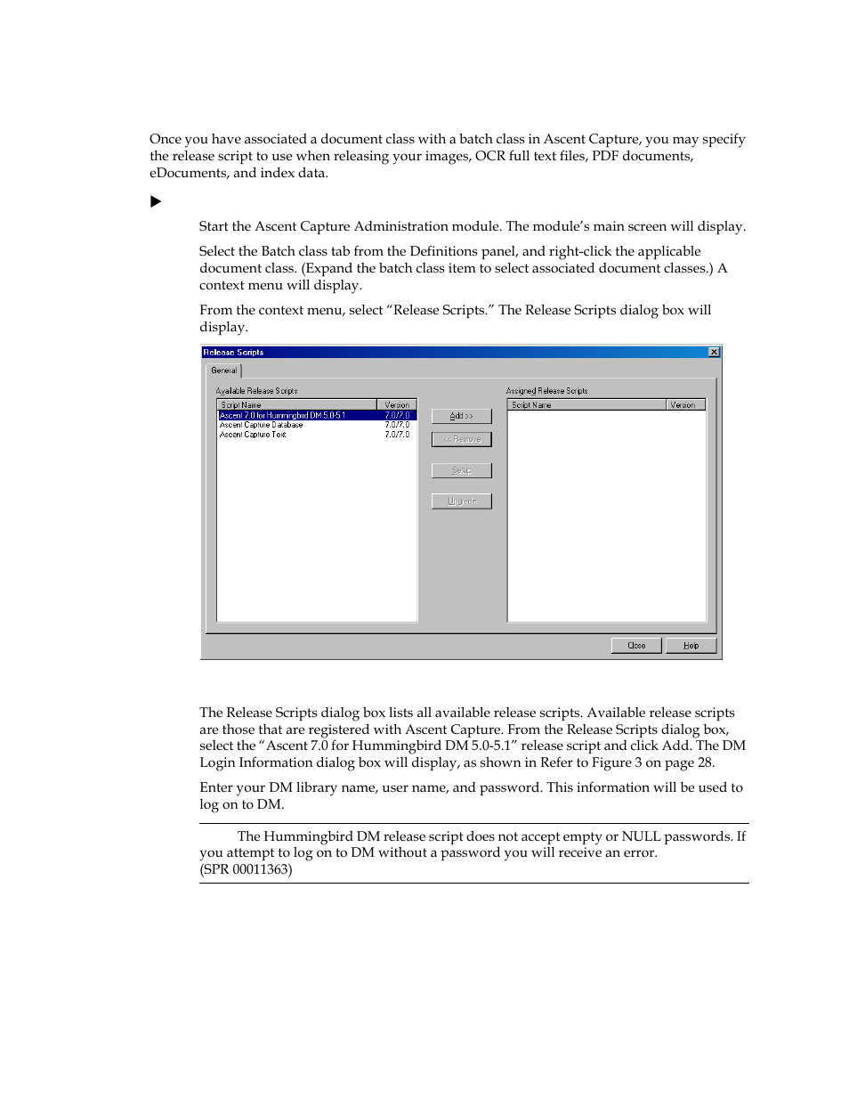 Logging on to the release script | Kofax Ascen 7.0 Release Script for Hummingbird DM 5.0-5.1 User Manual | Page 27 / 46