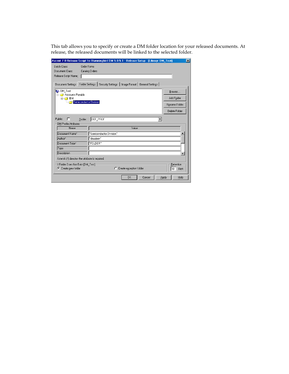 Folder settings tab | Kofax Ascen 7.0 Release Script for Hummingbird DM 5.0-5.1 User Manual | Page 31 / 46