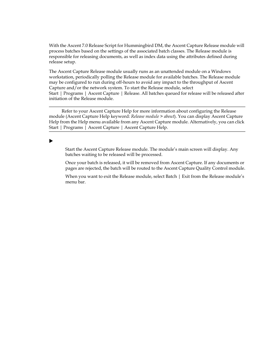 Releasing batches | Kofax Ascen 7.0 Release Script for Hummingbird DM 5.0-5.1 User Manual | Page 36 / 46