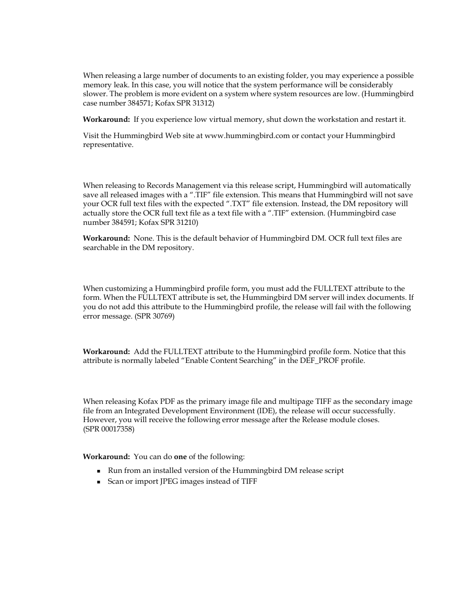 Possible memory leak when releasing documents, Ocr full text files saved with tif extension, Customizing a hummingbird profile form | Releasing kofax pdf with tiff files | Kofax Ascen 7.0 Release Script for Hummingbird DM 5.0-5.1 User Manual | Page 43 / 46