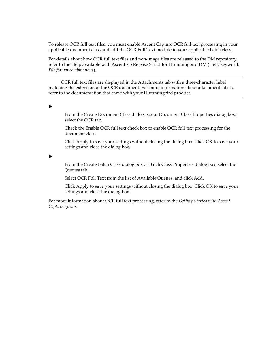 Ocr full text options | Kofax Ascen 7.5 Release Script for Hummingbird DM 6.0 User Manual | Page 20 / 45