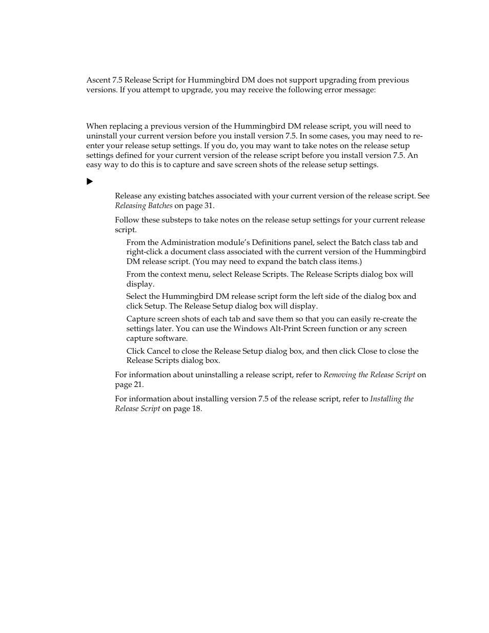 Replacing a previous version of the release script | Kofax Ascen 7.5 Release Script for Hummingbird DM 6.0 User Manual | Page 25 / 45