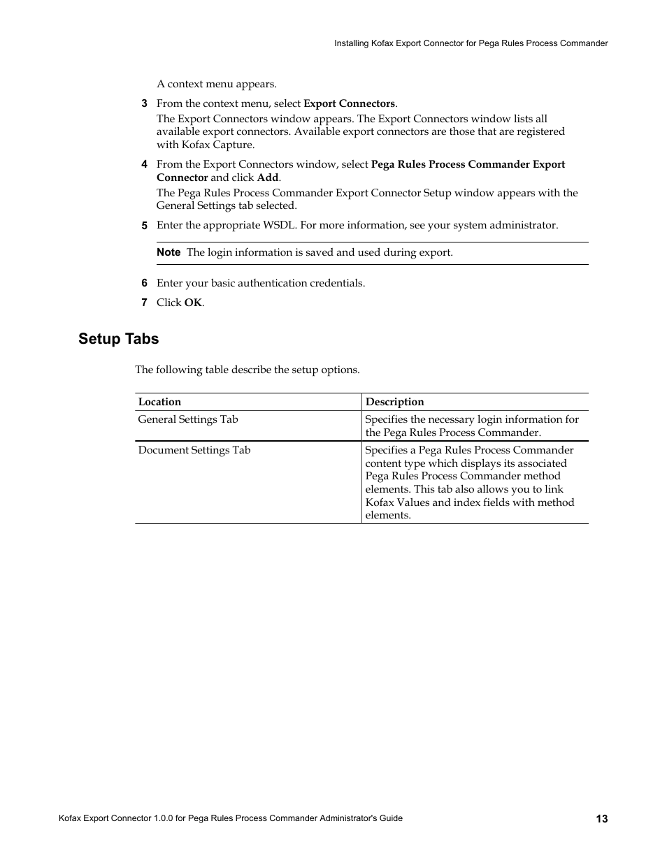 Setup tabs | Kofax Export Connector 1.0.0 for Pega Rules Process Commander User Manual | Page 13 / 18