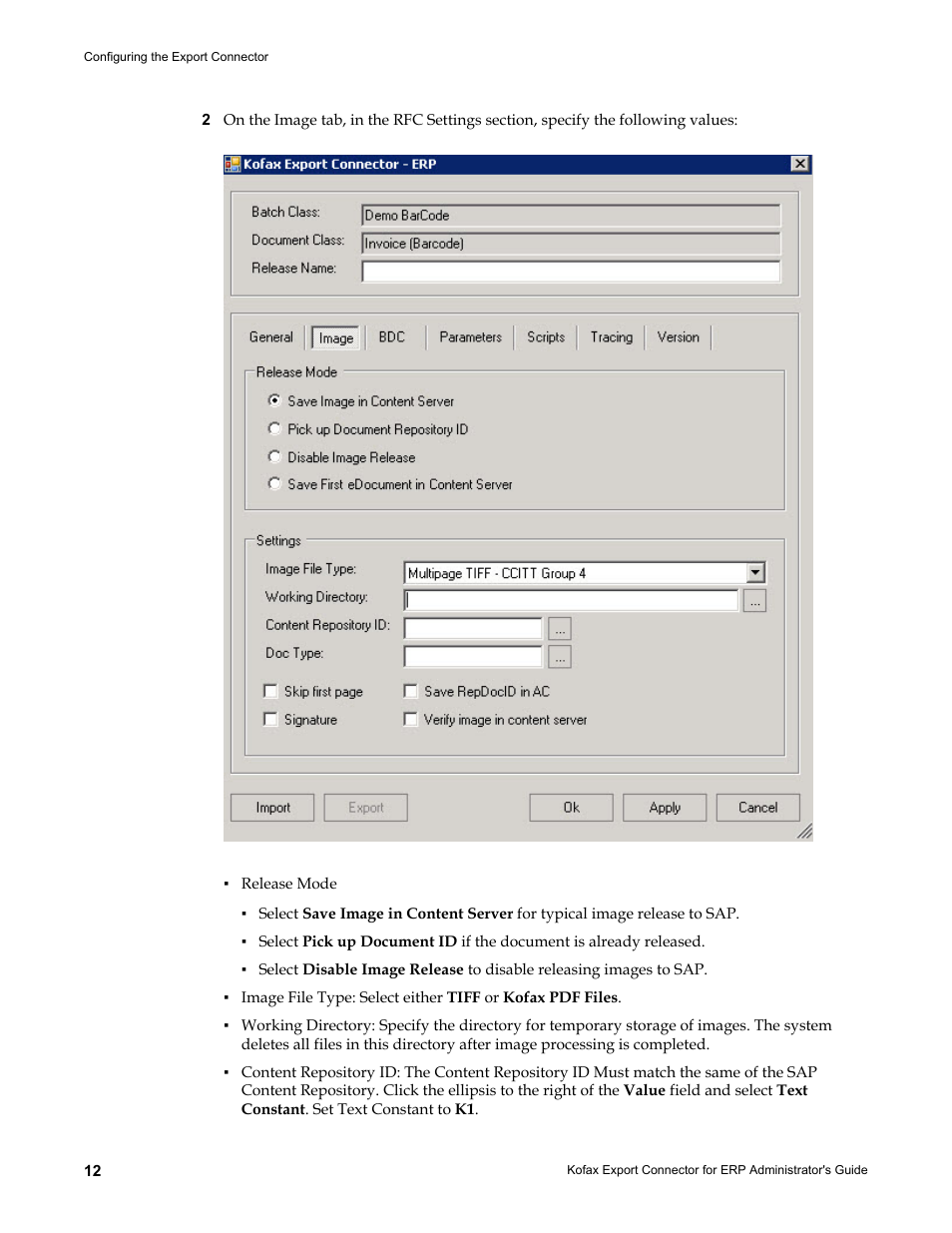 Kofax Export Connector for ERP 2.4.9 User Manual | Page 12 / 84