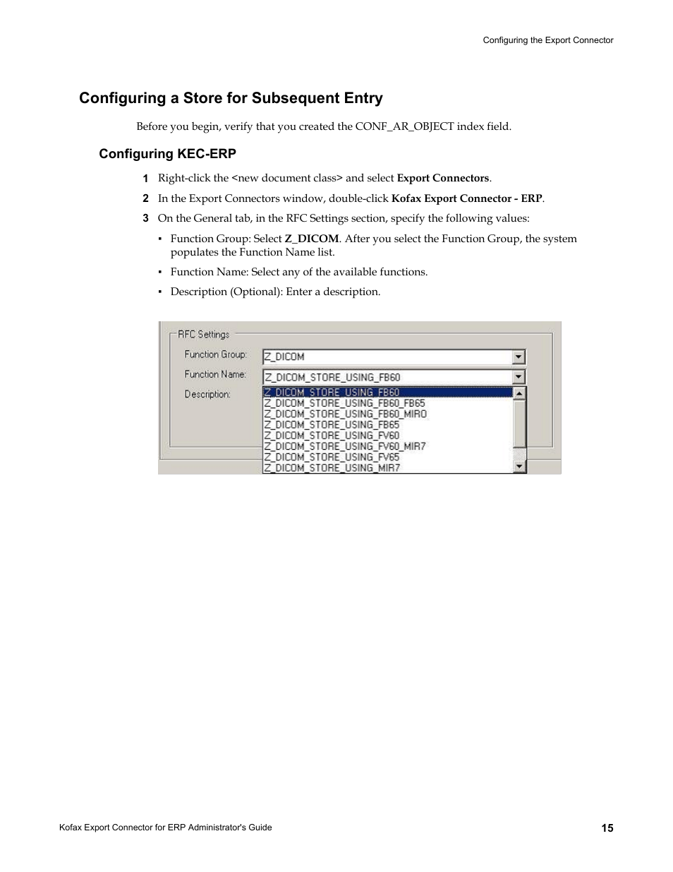 Configuring a store for subsequent entry, Configuring kec-erp | Kofax Export Connector for ERP 2.4.9 User Manual | Page 15 / 84