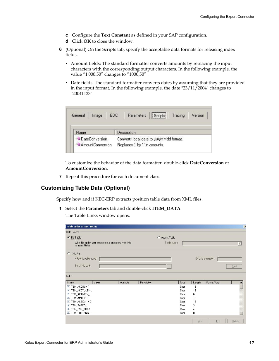 Customizing table data (optional) | Kofax Export Connector for ERP 2.4.9 User Manual | Page 17 / 84