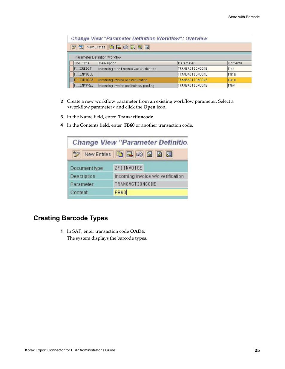 Creating barcode types | Kofax Export Connector for ERP 2.4.9 User Manual | Page 25 / 84