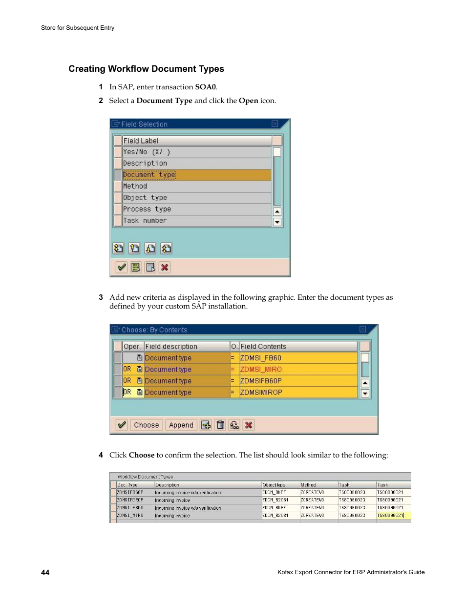 Creating workflow document types | Kofax Export Connector for ERP 2.4.9 User Manual | Page 44 / 84