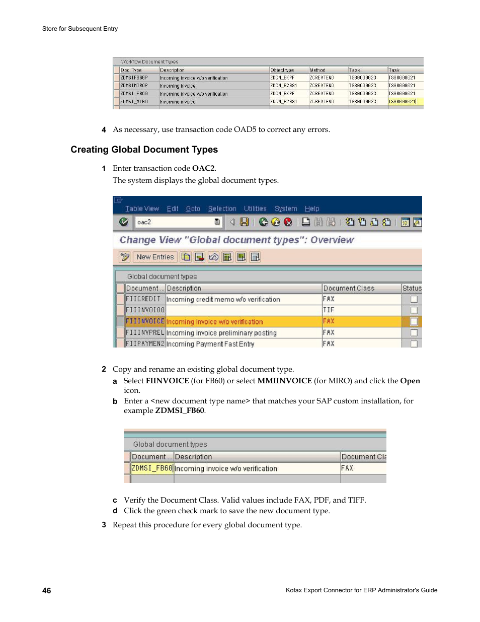 Creating global document types | Kofax Export Connector for ERP 2.4.9 User Manual | Page 46 / 84