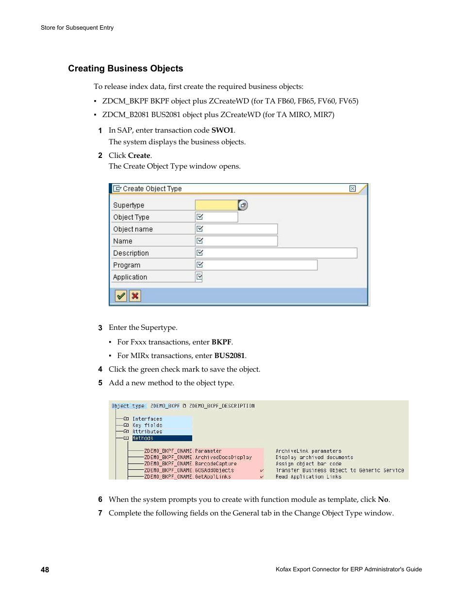 Creating business objects | Kofax Export Connector for ERP 2.4.9 User Manual | Page 48 / 84