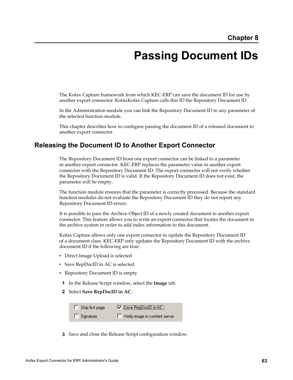 Passing document ids, Chapter 8 | Kofax Export Connector for ERP 2.4.9 User Manual | Page 63 / 84