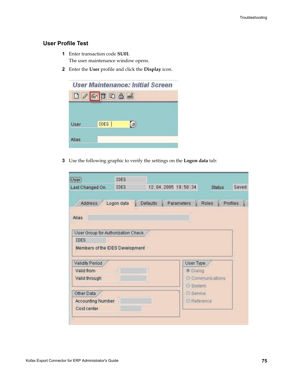 User profile test | Kofax Export Connector for ERP 2.4.9 User Manual | Page 75 / 84