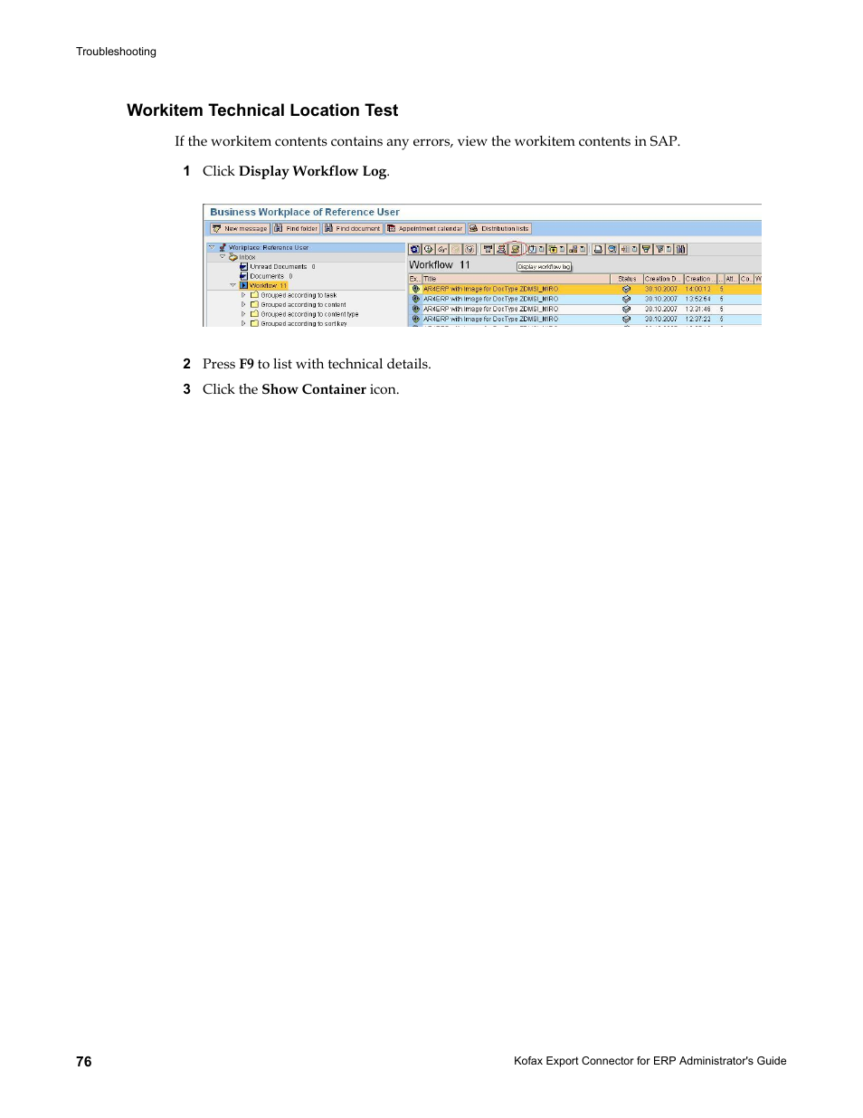 Workitem technical location test | Kofax Export Connector for ERP 2.4.9 User Manual | Page 76 / 84