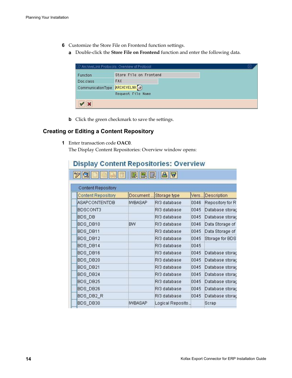 Creating or editing a content repository | Kofax Export Connector for ERP 2.4.9 User Manual | Page 14 / 34