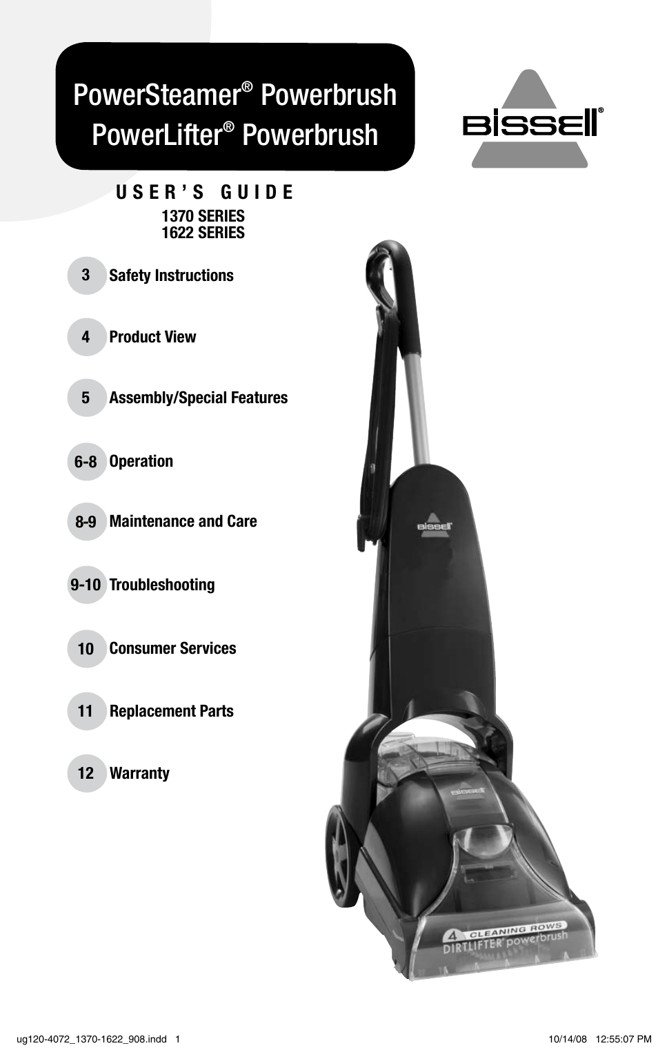 Bissell POWERSTEAMER 1622 User Manual | 12 pages