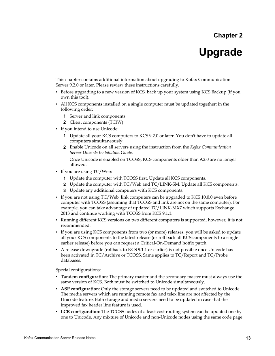 Upgrade, Chapter 2 | Kofax Communication Server 10.0.0 User Manual | Page 13 / 44