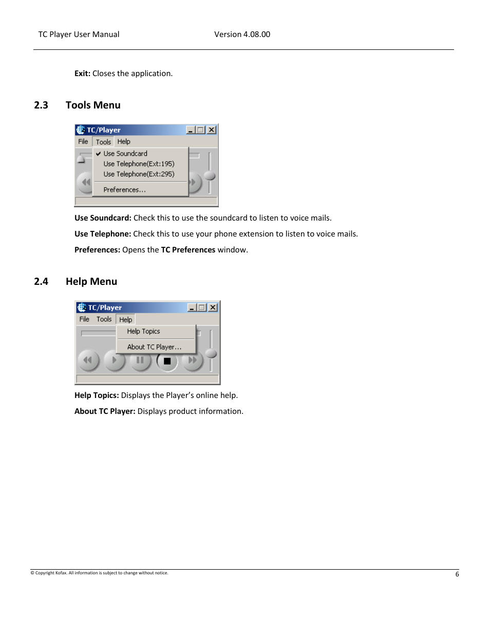 Tools menu, Help menu, 3 tools menu | 4 help menu | Kofax Communication Server 10.0.0 User Manual | Page 6 / 10