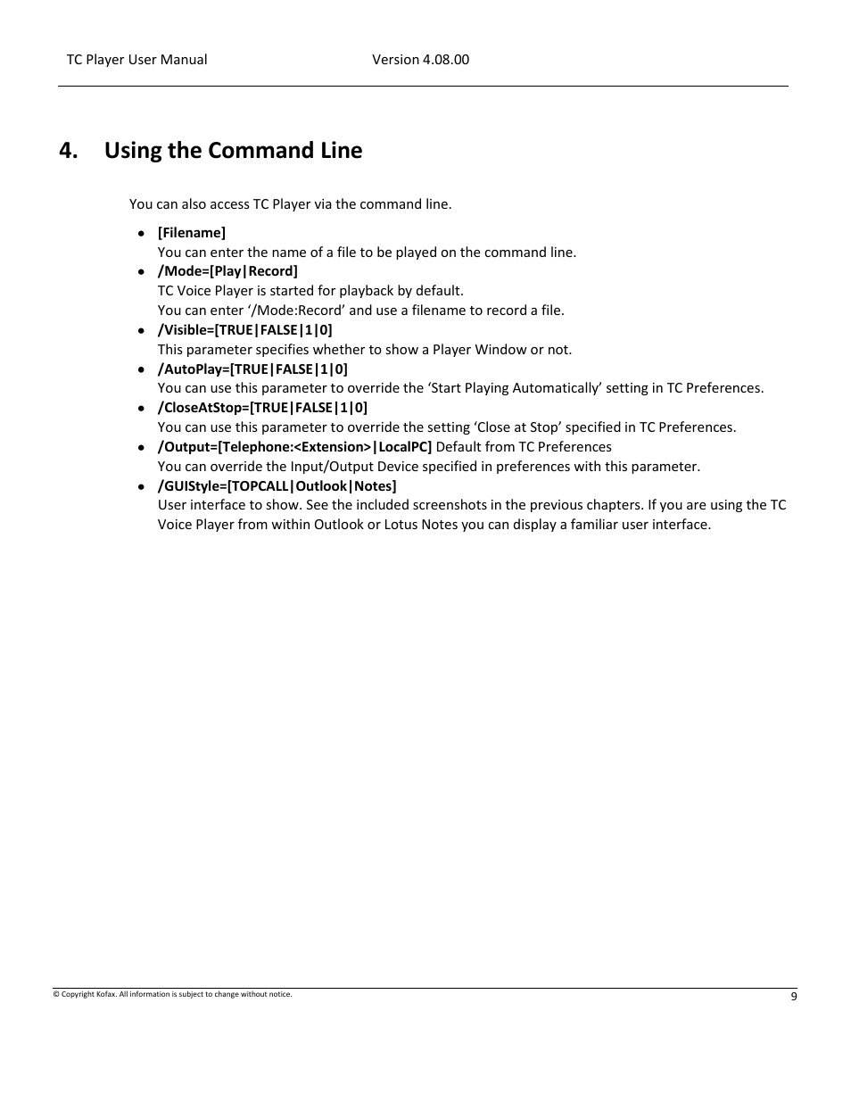 Using the command line | Kofax Communication Server 10.0.0 User Manual | Page 9 / 10