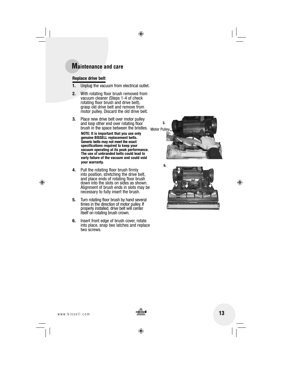 Aintenance and care | Bissell 3920 User Manual | Page 13 / 20