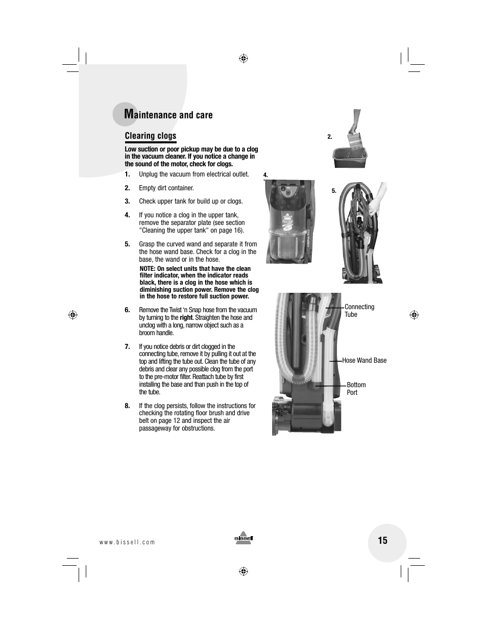 Aintenance and care | Bissell 3920 User Manual | Page 15 / 20