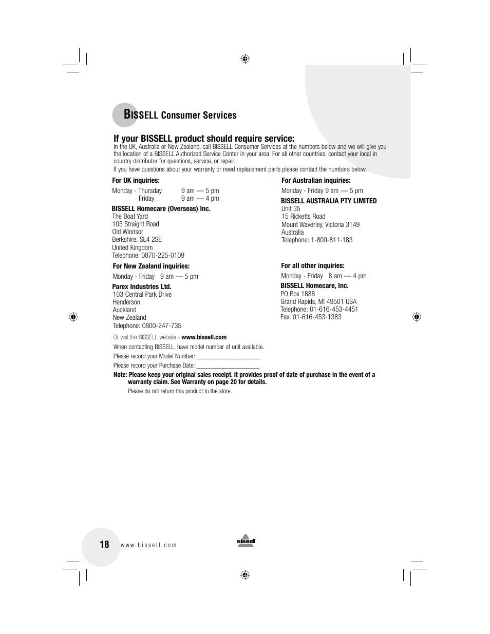 Bissell 3920 User Manual | Page 18 / 20