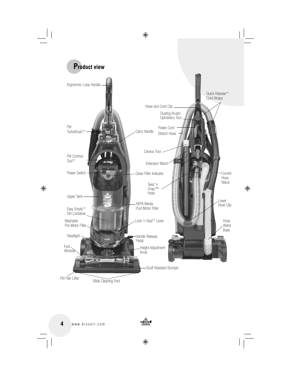 Roduct view | Bissell 3920 User Manual | Page 4 / 20