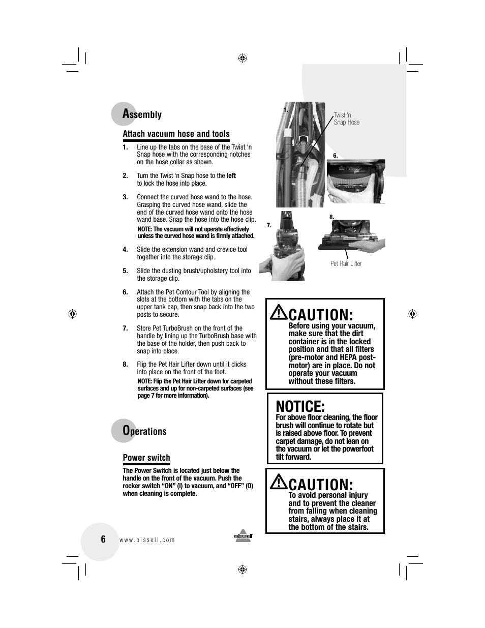 Notice, Caution | Bissell 3920 User Manual | Page 6 / 20