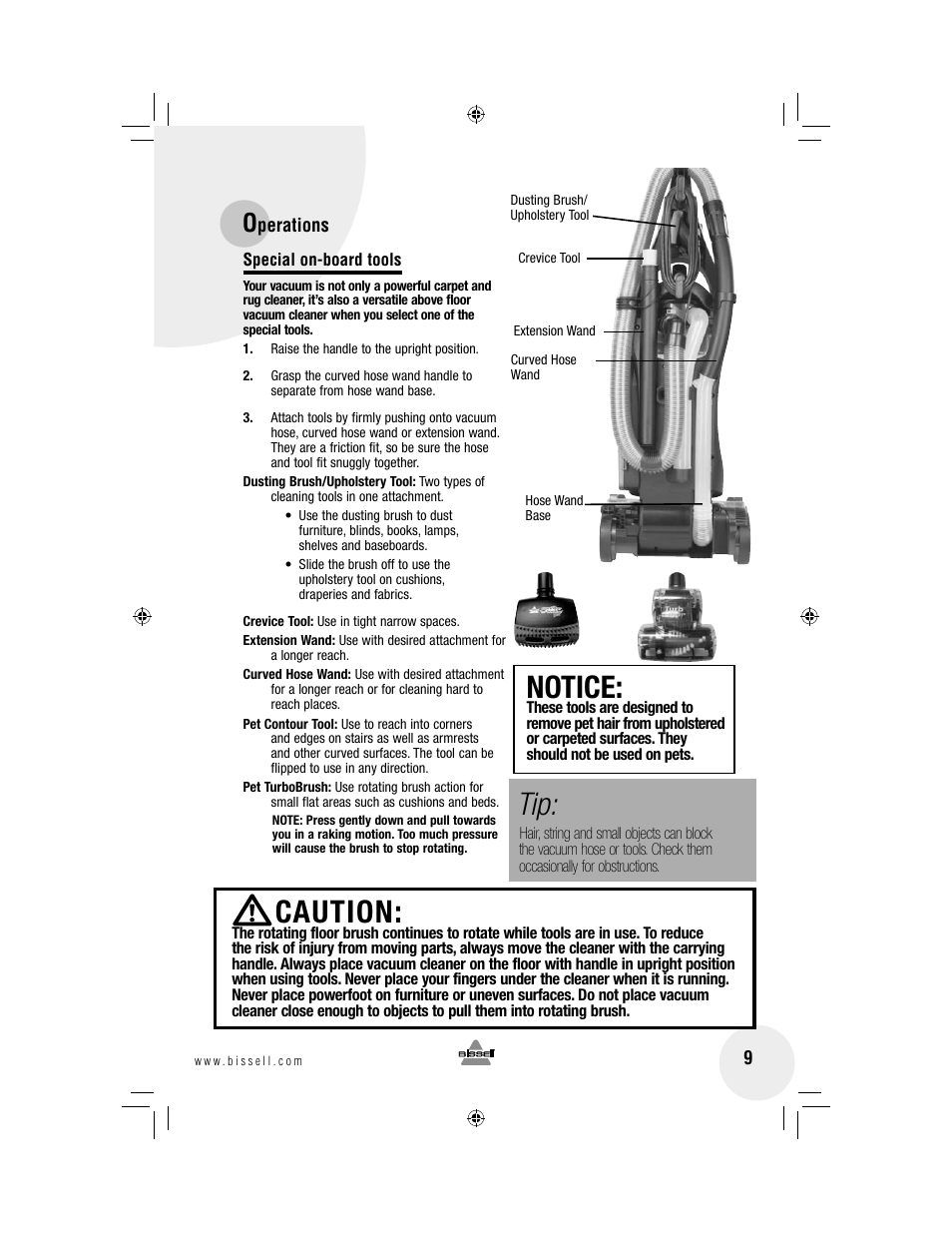 Caution, Notice | Bissell 3920 User Manual | Page 9 / 20